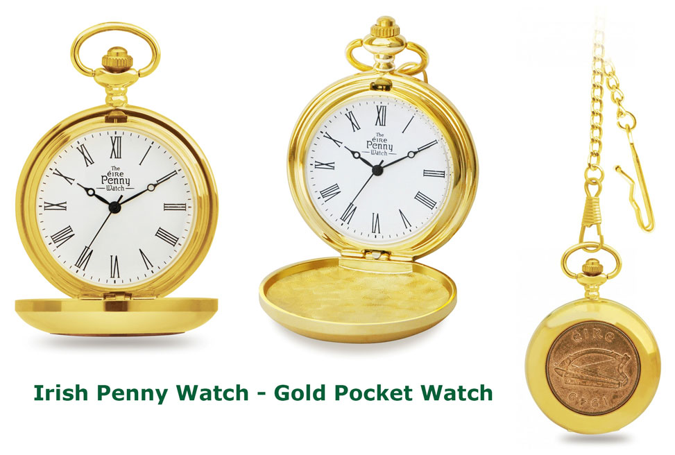 Gold Colored Old Irish Penny Pocket Watch