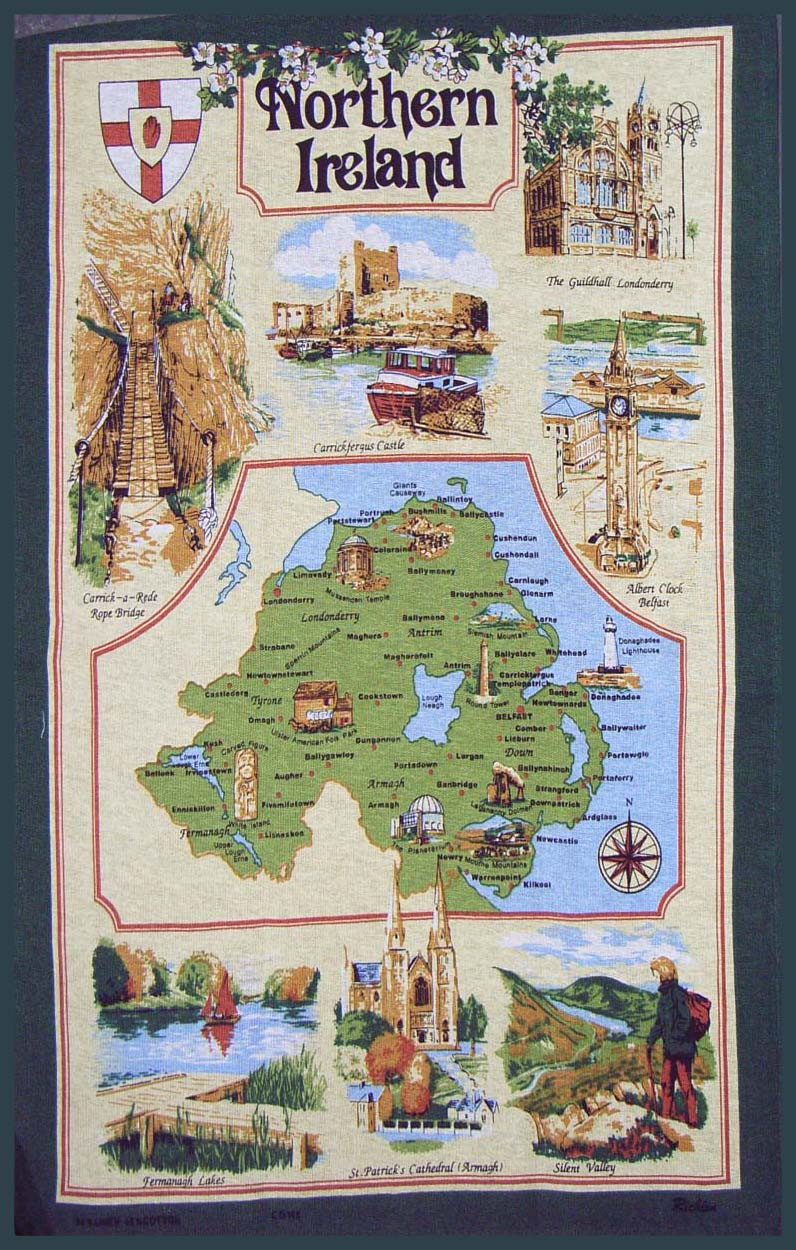 Map of Northern Ireland Linen Union Tea Towel